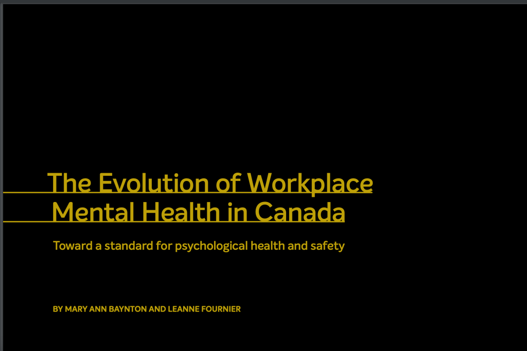 Book cover: Evolution of workplace Mental Health in Canada. 